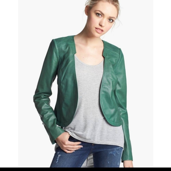 hinge Jackets & Blazers - Hinge Embroidered Cropped Open Front Lightweight Leather Jacket(M)